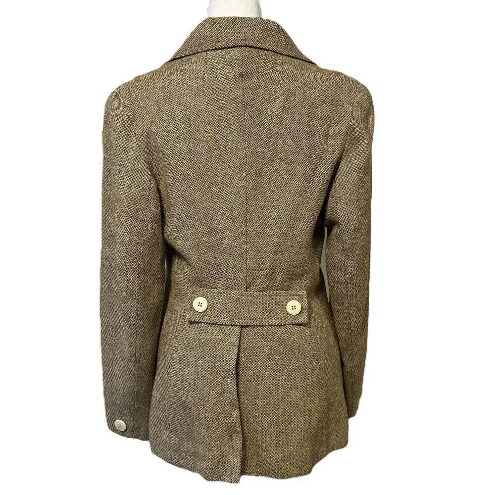 Vintage Womens Tweed Blazer Tan Brown Wool Size XS Daphne Raven London Academia